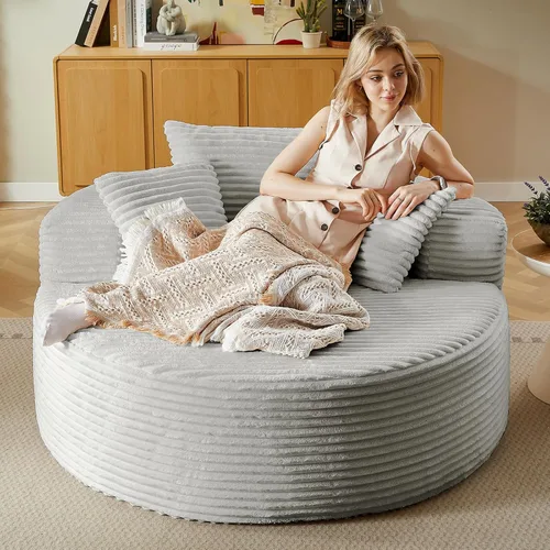 Miniatura 20 de Silla redonda de gran tamaño de 55 pulgadas, tumbona para interiores, silla circular grande sin hueso con pana de felpa, no requiere montaje, sofá