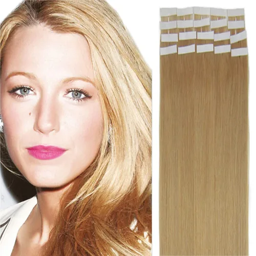 Miniatura 71 de Extensiones de cabello humano Remy con cinta adhesiva sin costuras (16 pulgadas, 10 unidades, rubio ceniza)