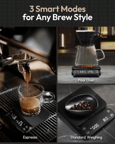 Miniatura 6 de Báscula de café Maestri House S3 con temporizador, báscula digital recargable de 3 kg/0.1 g, 3 modos de preparación, proporciones ajustables