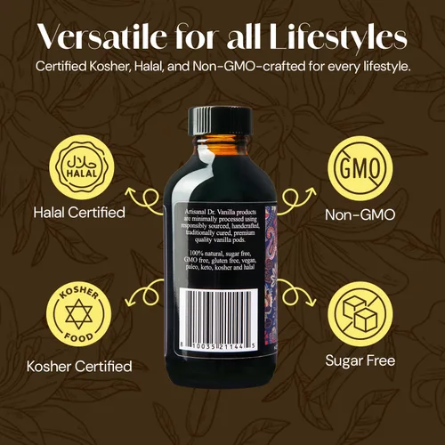 Miniatura 3 de Vainilla Natural Orgánica Sin Alcohol, Para Hornear, Bebidas Dulces Y Más, Elaborada Artesanalmente Con Vainas De Vainilla Bourbon De Madagascar