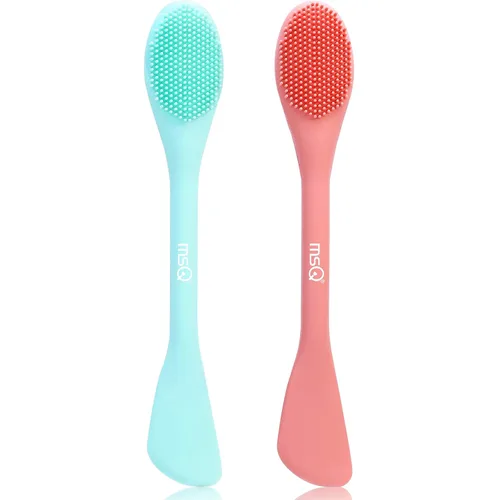 MSQ Cepillo de silicona para máscara facial, limpiador facial suave, paquete de 2 cepillos de doble extremo para barro, arcilla, máscara mixta de