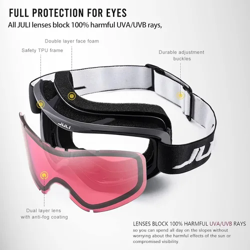Miniatura 4 de Juli Gafas de esquí para niños, gafas de snowboard para niños y niñas, motos de nieve, esquí, patinaje, edad 3-8 4302 Marco negro mate/lente rojo