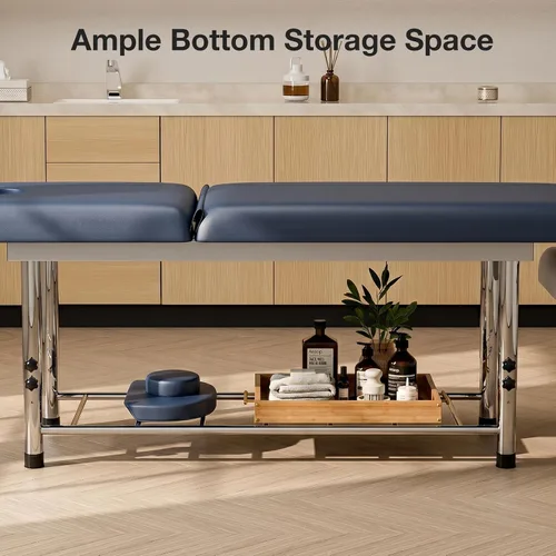 Miniatura 7 de SyyBhb Mesa de masaje estacionaria profesional ajustable en altura, cama de examen resistente de 550 libras para tratamiento, respaldo ajustable