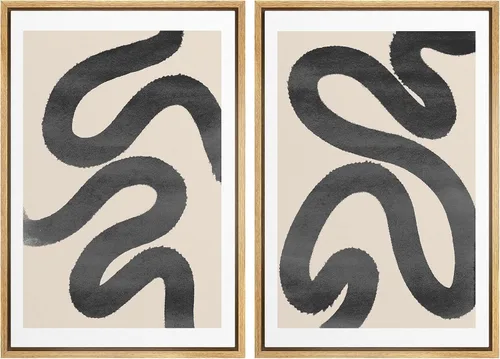 Miniatura 37 de SIGNWIN Lienzo enmarcado para pared, juego de arte de collage de ondas en espiral de mediados de siglo, formas abstractas, acogedor, neutro