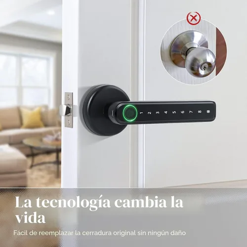 Miniatura 7 de IRONZON - Cerradura de puerta por huella dactilar, perilla con mango y teclado, cerradura de puerta sin llave con manija, para hogar, hotel