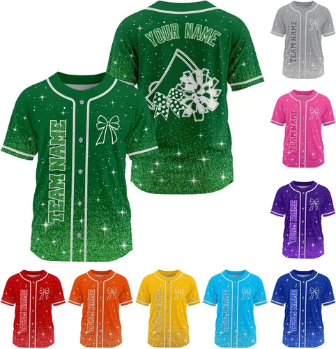 Miniatura 12 de Camiseta de béisbol de uniforme de animadora personalizada, camiseta de animadora para niñas, mujeres, jóvenes, niños, camiseta con purpurina