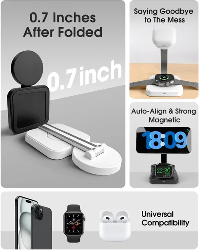 Miniatura 2 de Estación de carga inalámbrica para cargador Magsafe, cargador inalámbrico para iPhone 17/16/15/14/13 Series/Apple Watch/AirPods Pro, soporte
