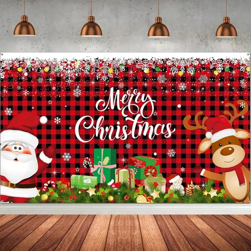 Irenare Telón de Fondo Navideño con Papá Noel y Reno, Bandera de Feliz Navidad para Interiores, Decoración para Fiestas Navideñas, Cabina de Fotos,
