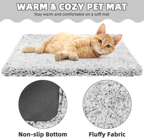 Miniatura 4 de PUPTECK Paquete de 4 camas autocalentables para gatos, almohadillas de felpa autocalentables de 20 x 16 pulgadas, alfombrillas térmicas para Gris