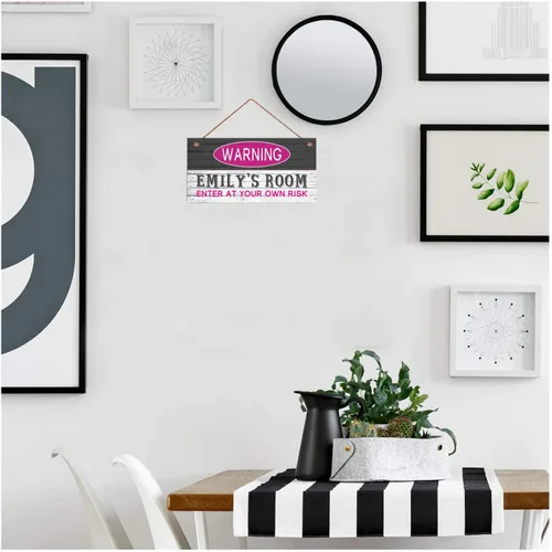 Miniatura 2 de Señales de advertencia personalizadas "Enter at Your Own Risk" personalizadas para habitación de niñas, entrada, puerta, letreros de madera