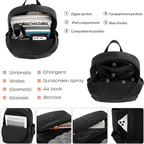 Miniatura 2 de MYHOZEE Bolso tipo mochila para mujer, Black01, Mochilas Daypack