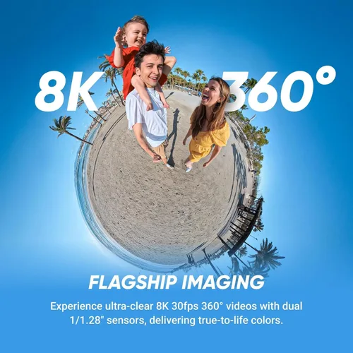Miniatura 2 de Insta360 X5 Paquete Esencial - Cámara de acción 360 impermeable de 8K El paquete incluye palo para selfies, batería extra, estuche de carga