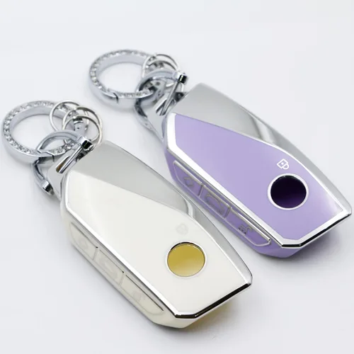 Miniatura 5 de 2 fundas para llavero BMW con llavero de TPU suave, compatible con BMW Serie 7 2023 2024 740 760i I5 I7 IX X1 X5 X6 X7 XM (morado blanco)