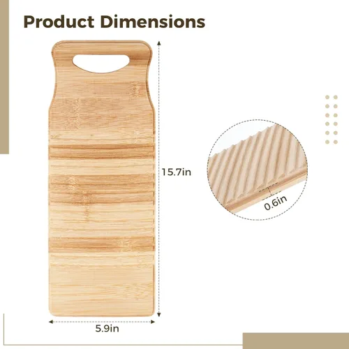 Miniatura 5 de Tabla de lavado de madera para lavar a mano, 15.7 pulgadas, de bambú, antideslizante, tabla de limpieza para lavado de manos, tabla de lavar a