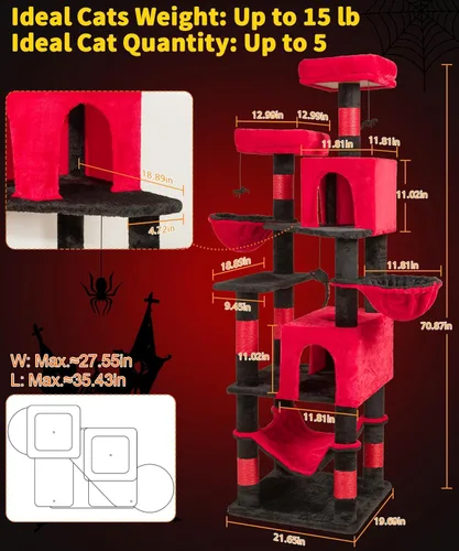 Miniatura 2 de AMHANCIBLE PT18RD - Árbol gótico para gatos, torre de 70 pulgadas de alto para gatos de interior, árbol para gatos de varios niveles con poste