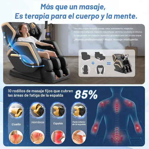 Miniatura 4 de Silla de masaje de cuerpo completo, silla de masaje de gravedad cero 2026 para fatiga de espalda con 10 rodillos fijos, calefacción, bolsas de aire