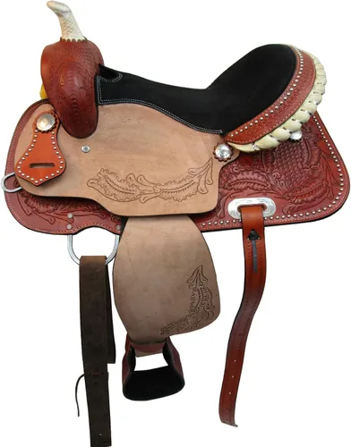 Miniatura 4 de Western Saddle Barril Racing Caballo Placer Trail Floral Herramientas Rodeo Cowboy Tack Set 15 16 17 18