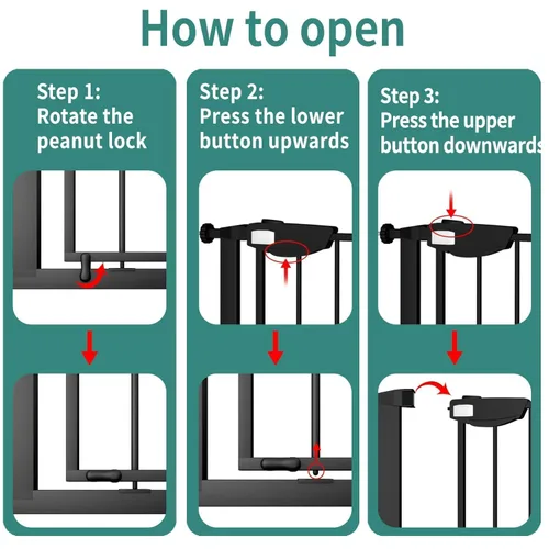 Miniatura 2 de ALLAIBB Triple Lock - Puerta extra ancha para bebé, montada a presión, para caminar a través de cierre automático seguro, de metal negro, perro