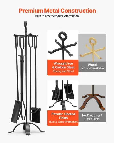 Miniatura 3 de VEVOR Cubo de ceniza, 4 piezas con tapa, pala, escoba y guantes, cubo de carbón de metal para chimenea y lata de cenizas, 4 galones de gran