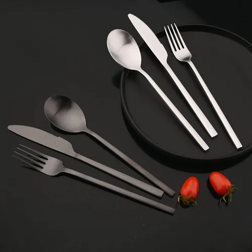 Miniatura 8 de JASHII Juego de cubiertos cepillados, juego de cubiertos de acero inoxidable de 24 piezas, servicio para 6, cuchillo mate, tenedor, cucharas