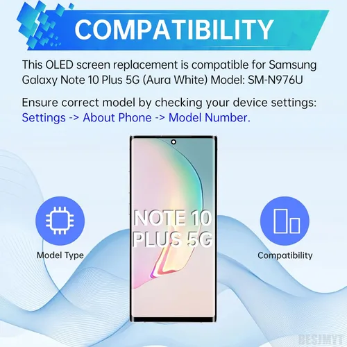 Miniatura 2 de Para Samsung Galaxy Note 10 Plus 5G OLED Reemplazo de pantalla con Aura Marco Blanco Pantalla OLED Touch Digitalizador Montaje Completo Fix Glass