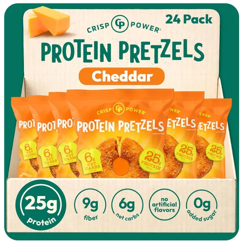 Miniatura 20 de CRISP POWER Pretzels de proteína, paquete variado con sal marina, sésamo y todo, hasta 0.99 oz de proteína, aperitivo alto en proteínas, aperitivos