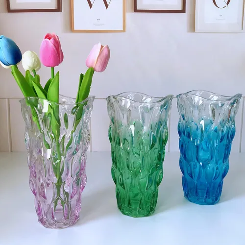 Miniatura 3 de Florero de cristal para flores irrompible de 3.5 libras, 9.5 pulgadas, florero brillante estilo bohemio, para centros de mesa, cocina, oficina, sala