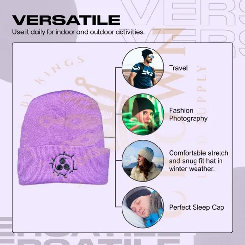 Miniatura 5 de Gorro de invierno de anime para hombres y mujeres, gorro de punto con puños, cómodo y suave, bordado de anime