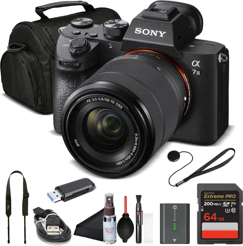Sony Alpha 7 III Kit de cámara sin espejo de fotograma completo con lente de 28-70mm | Cámara digital de 24.2MP para fotografía profesional y video