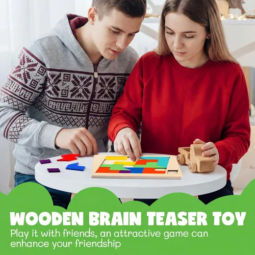 Miniatura 5 de Yunsailing Paquete de 3 rompecabezas grandes de madera hexagonal Tangram rompecabezas de madera rusa para adultos desafío teasers geométrico, lógica