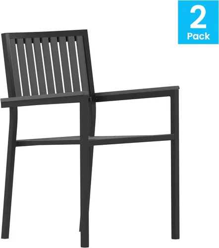 Miniatura 4 de Flash Furniture Harris - Juego de 2 sillas comerciales para interiores y exteriores, respaldo y asiento con listones de poliresina negra, marco