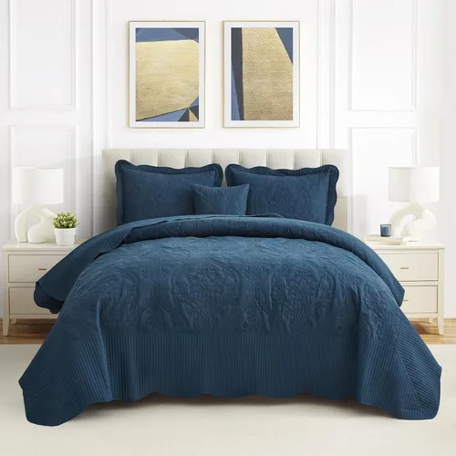 Miniatura 14 de CHIXIN Juego de colcha extragrande tamaño King – Funda de cama ligera – Hermosas costuras – Colcha reversible de 5 piezas – Patrón de paisley