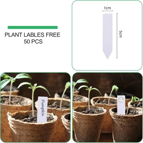 Miniatura 3 de JERIA Paquete de 50 macetas de turba de 3.15 pulgadas para semillero con 50 etiquetas de plantas, macetas de germinación de jardín al aire libre