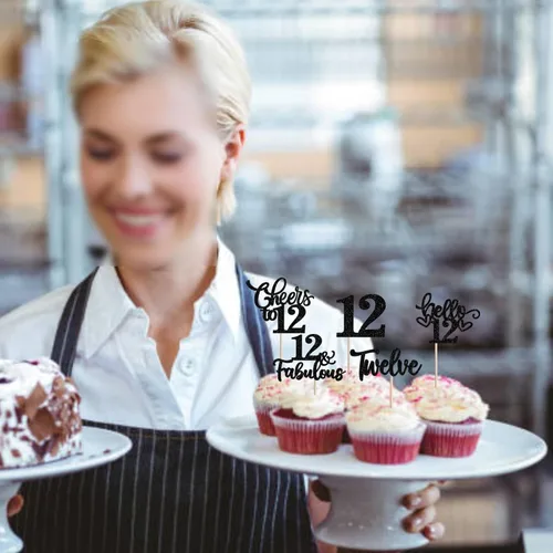 Miniatura 7 de 30 piezas de adornos para cupcakes de 12 cumpleaños feliz, brillantes doce, hola 12, felicitaciones a 12 años, adornos para cupcakes, 12