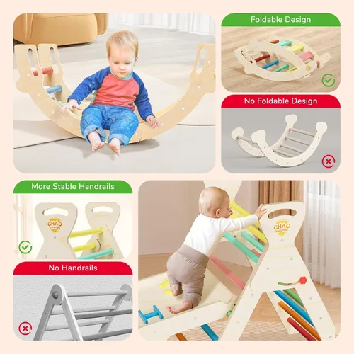 Miniatura 5 de Pikler - Juego de triángulos plegables, juguetes Montessori de escalada para niños pequeños de 1 a 3 años, gimnasio de madera para interiores