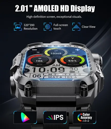 Miniatura 2 de Relojes inteligentes militares para hombre (respuesta/hacer llamadas), reloj inteligente deportivo con pantalla HD de 2.01 pulgadas con linterna LED