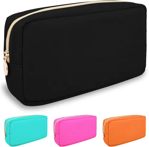 Bolsa de maquillaje pequeña de nylon para bolso, linda bolsa de maquillaje preppy con cremallera, bolsa de cosméticos, bolsa de viaje impermeable y