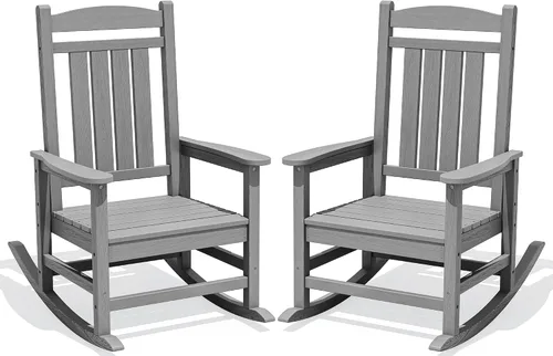 Miniatura 19 de KINGYES Mecedoras de polietileno de alta densidad para exteriores, sillas mecedoras para patio con soporte de 330 libras, balancín suave para porche