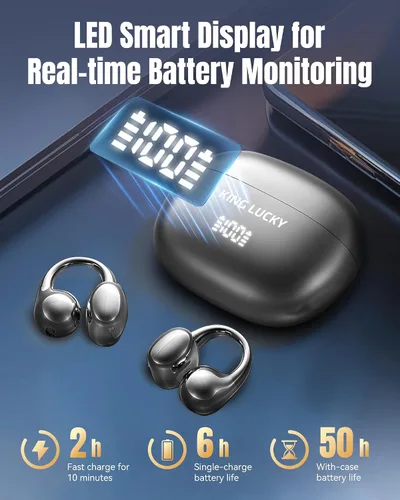 Miniatura 5 de King Lucky Auriculares de clip Gen 3, auriculares inalámbricos Bluetooth 6.0 de oreja abierta con micrófono, ajuste seguro para orejas pequeñas