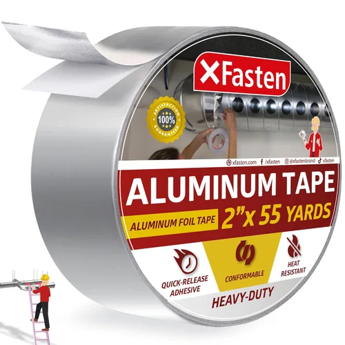 XFasten cinta de papel aluminio, 3.6 mil, 2 pulgadas x 55 yardas, cinta HVAC