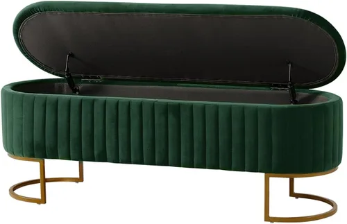 Miniatura 15 de EcoHarbor Living Banco de almacenamiento de 50.5" para pasillo, otomano tapizado con extremo de cama de terciopelo con patas doradas, reposapiés
