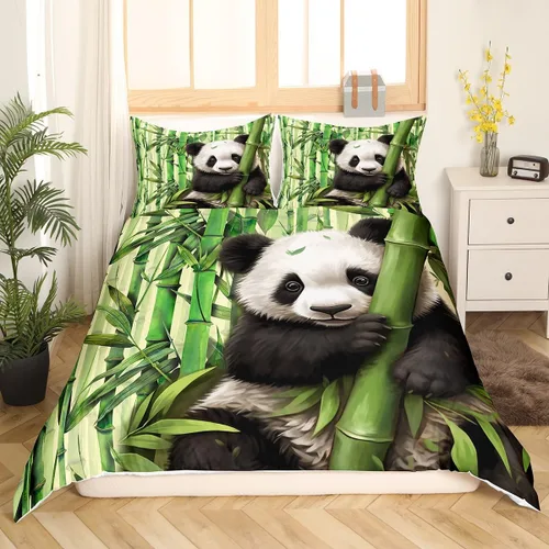 Miniatura 3 de Manfei Juego de funda de edredón de panda lindo para niños, tamaño individual, juego de ropa de cama con temática de animales de dibujos animados, 2