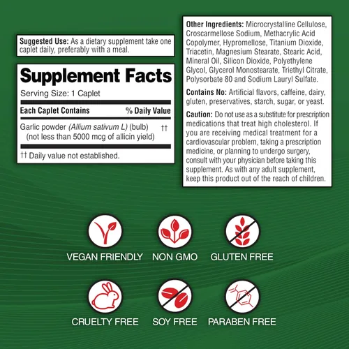 Miniatura 2 de Suplemento de Extracto de Ajo Garlique, Fórmula Saludable para el Colesterol, Sin Olor y Vegano, 60 Cápsulas