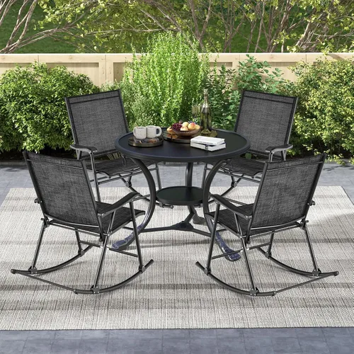 Miniatura 9 de Tangkula Juego de 2 mecedoras plegables para patio con tela de asiento transpirable y marco de metal resistente, movimiento mecedor suave, balancín