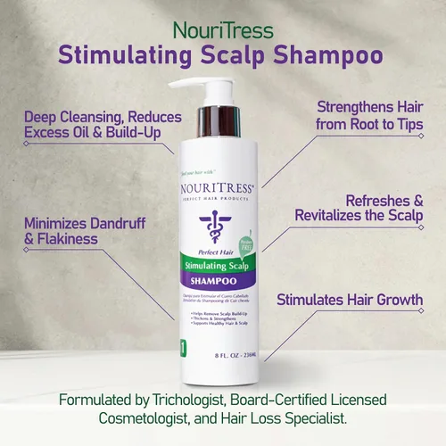 Miniatura 2 de NouriTress Champú estimulante para el cuero cabelludo, champú para cuero cabelludo seco, promueve el crecimiento del cabello con alcanfor, menta