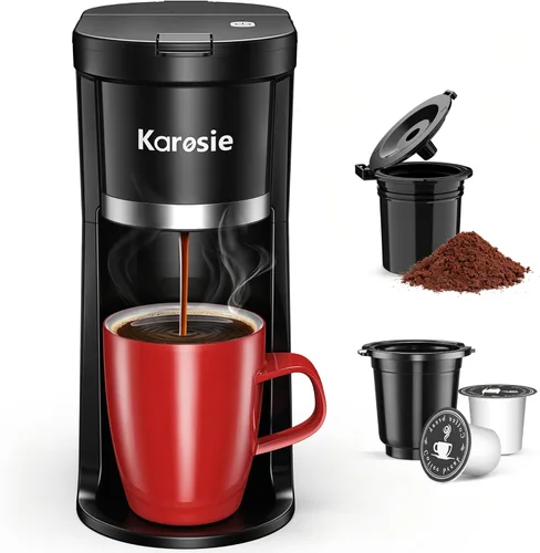 Cafetera pequeña de una sola porción, preparación rápida para K-Cup y café molido, tamaños de preparación de 6 a 12 onzas, cafetera de una sola taza