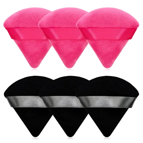 Miniatura 8 de 12 bolsas de polvo cosmético rosa, 2.76 pulgadas, portátil, suave, esponja, para la cara, soplo de terciopelo triangular con asa de cinta para polvo