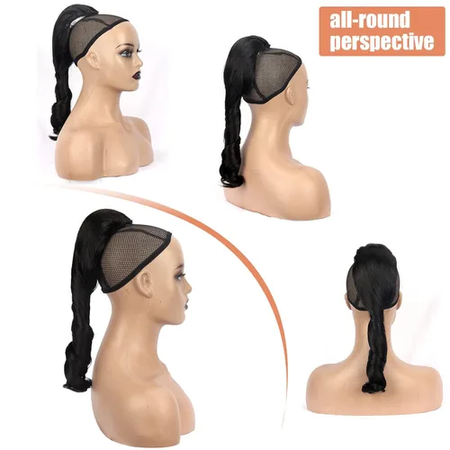 Miniatura 6 de KRSI Extensión de cola de caballo corta con cordón de 14 pulgadas para mujeres negras, cabello negro rizado, cola de caballo ondulada, piezas