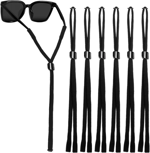 Correa para lentes de sol (6 unidades), color negro, correa para gafas de sol deportivas y soporte para gafas para hombres, soportes para gafas