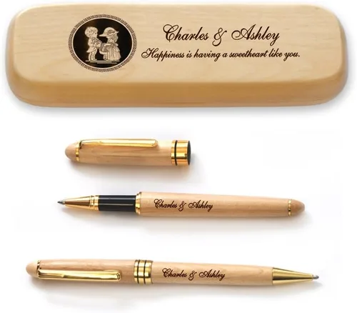 Miniatura 8 de Estuche de madera de arce personalizado y dos bolígrafos para el día de San Valentín